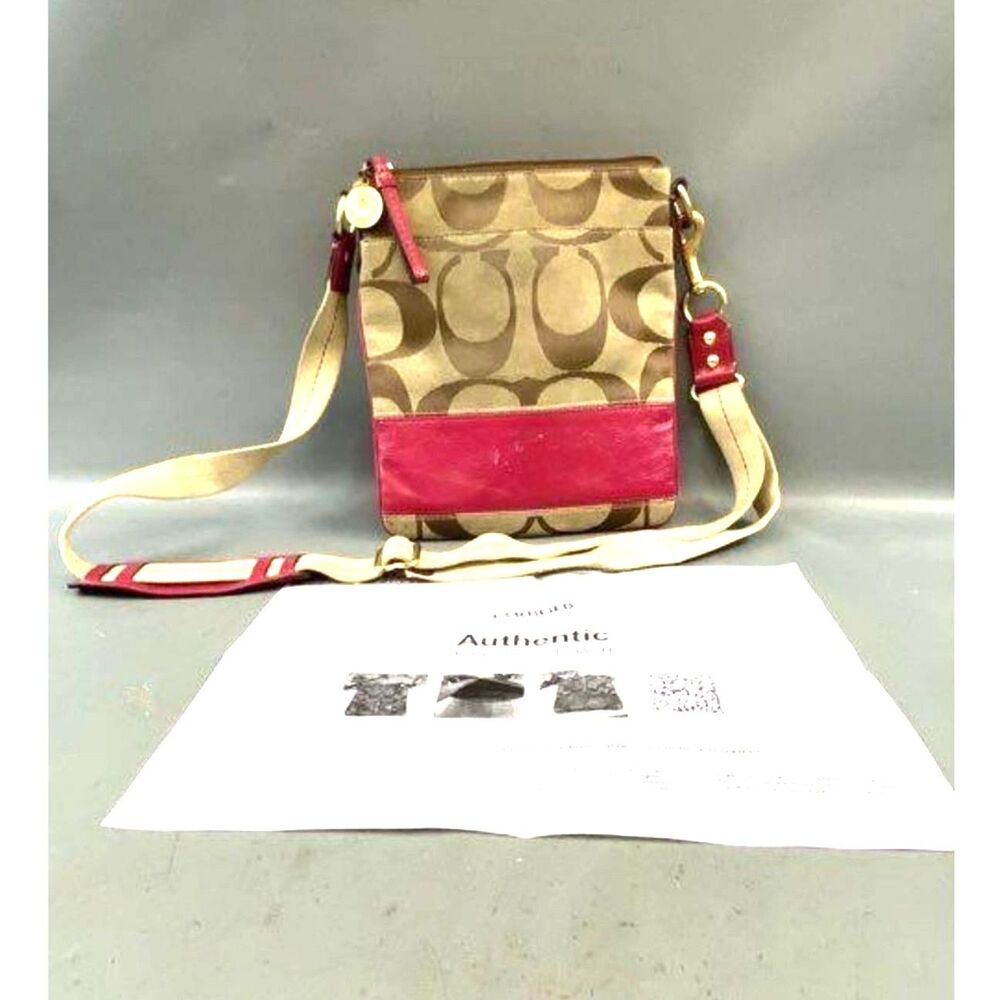 Vintage Coach Multi-Color Stripe Shoulder Bag Canvas Leather Brass Y2K